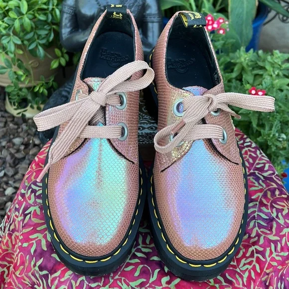 Pink Iridescent Platform Dr. Martens Oxford Loafers - Picture 7 of 17